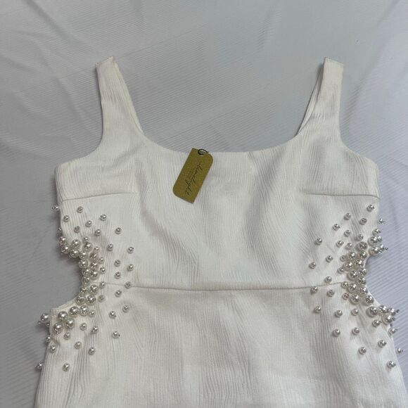 NWT Francesca’s Pearl Embellished Side Cutout Mini Sheath Dress Size Large New - Picture 3 of 10